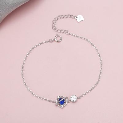 China Cute Iced Out 925 Sterling Silver Korean Blue Cheap Anklets Crystal Planet Bracelet Women Anklets for sale