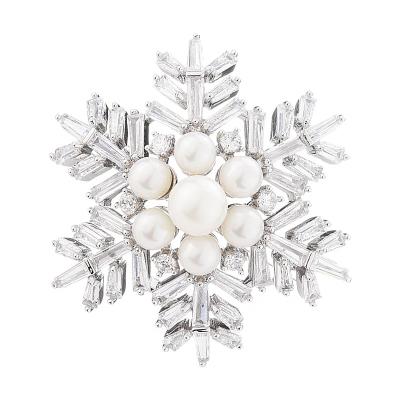 China Creative All Zircon Copper Brooch Pearl Fashion Snowflake Brooch Coat Brooch Matching Accessories for sale