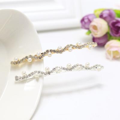 China 8.5cm Hair Clips Diamond Pearl Hair Clip Fancy Crystal Wave Shape Bridal Hair Accessories Wholesale JHA0198 for sale