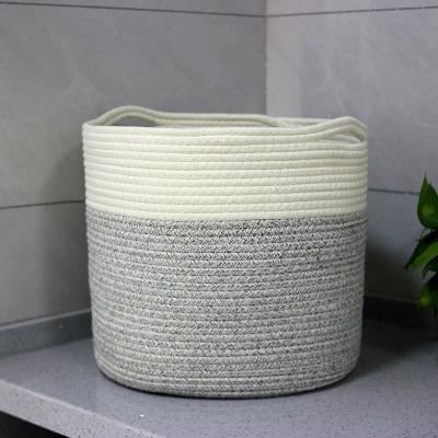 China Cotton Rope Woven Basket Storage Pot Picnic Basket Contrast Color Folding Home Laundry Hamper for sale