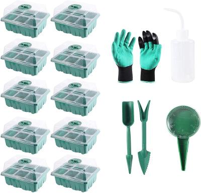 China 120 Trays ECO-FRIENDLY Cell Seedling Starter Kit Seed Trays with Dome and Base Plus Planting Tools and Gardening Glove for sale