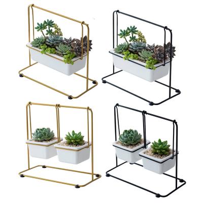 China Nordic Simple Geometric Iron Art Swing Iron Frame Ceramic Flower Pot Succulent Set Bump-resistant for sale