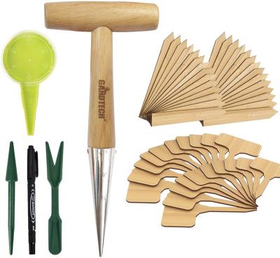 China Two-Purpose Equips Garden Sprinklers Tool Kit With Dibbler Bulb Planter Wooden Hand Dibbler Plant Tags Bamboo Plant Tag Seed Dispenser Kit for sale