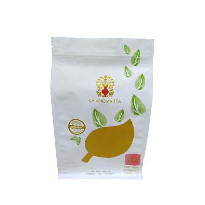 China Flat Bottom Bag Food Grade Bot Bottom Foil Plastic Tea Packaging Bag for sale