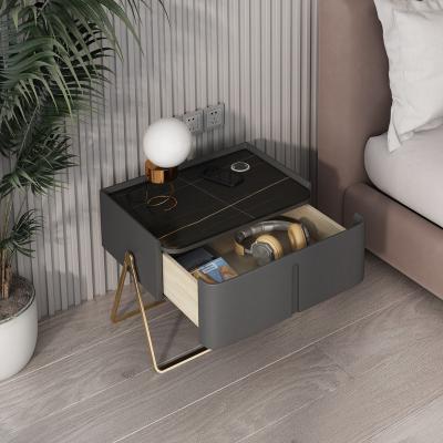 China Modern Luxury Ceramic Tray Top, Piano Finish, Gold Stainless Steel One-Drawer Frame Nightstand for sale