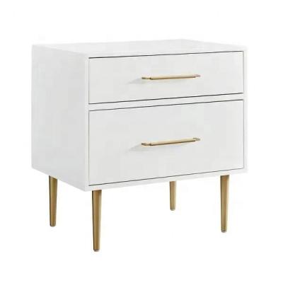 China Nightstand Durable White Painted & Gold 2 Drawer Side Table for sale