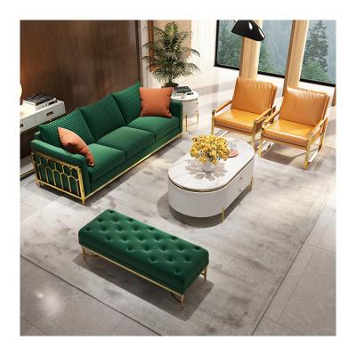 China Sectional Sofa 2021 Modern Premium High Quality Velvet Fabric U Shape Sofa Couch Sets With Gold Decorated Sides For Living Room Home Furniture for sale