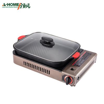 China Outdoor Mini Household and Outdoor Portable Gas Burner Butane Camp Gas Stove Cooker with Pan for sale