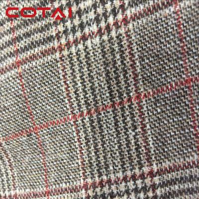 China Wicking 10% Wool 90% Chemical Fiber 420g/m Single Sided Brown Red Inlay 5-10cm Lattice Jacket Dress TR Fabric for sale