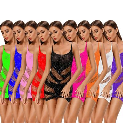 China Women's Breathable Lingerie Diamonds Jumpsuit Rhinestone Y Net Jumpsuits Shinny Clubwear Bodystocking for sale