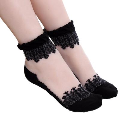 China Breathable Women Lace Up Women's Elastic Mesh Knit Frill Trim Transparent Cotton Hosiery Ruffle Ankle Women's Short Socks for sale