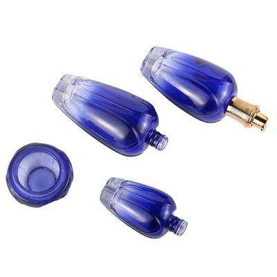 China 2021 New Style Serum Bottle Cosmetics Round Glass Serum Bottle With Special Design Cap Essential Oil Blue Cosmetic Bottle for sale