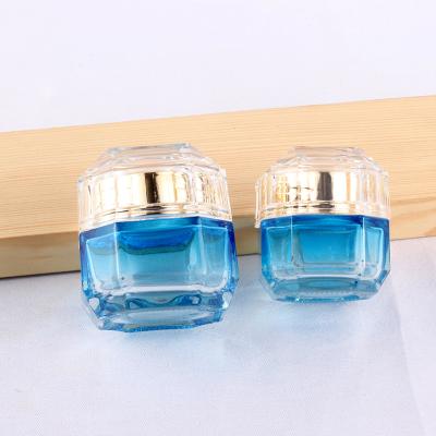 China Fashionable Personal Care Clear Skin Care Glass Jars 30G 50G Cream Containers Skin Cream Jar Luxury Blue Cosmetic Glass Vial for sale