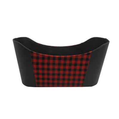 China Sustainable Plaid Fabric With Leather Storage Basket For Christmas Gift Basket for sale