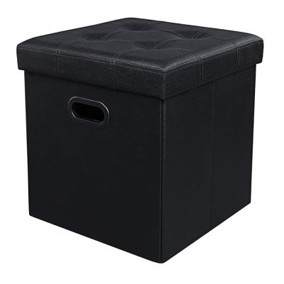 China Living Storage Folding Faux Leather Storage Ottoman Cube Foot Rest Box Sustainable for sale