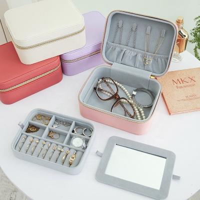 China New Arrival Eco-friendly Portable Travel Customized PU Leather Jewelry Box Earrings Necklace Storage Box for sale