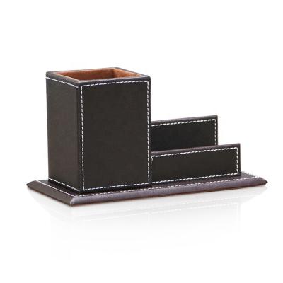 China Durable Multifunctional PU Leather Organizer Desk Pencil Holder Business Card Display for sale