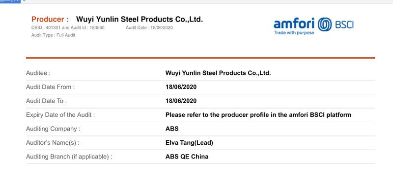 BSCI - Wuyi Yunlin Steel Products Co., Ltd.