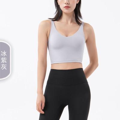 China Breathable Sports Bra Wholesales For Women Nude Feel Design Sports Bra With Custom Made Shoulder Support Short Sleeves Knitted Sports Bra for sale