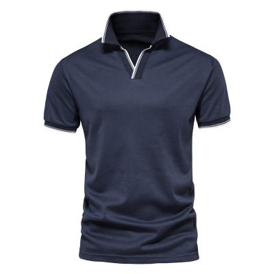 China The Anti-wrinkle European POLO Men's T-shirt 2022 New Solid Men's POLO Tops Shirt Workwear Short Sleeve Spring/Summer V-Neckline for sale