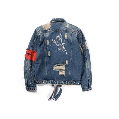 China Breathable European and American High Street Denim Jacket Fashion Men's and Women's Jacket Embroidered Fingertip Denim Shirt for sale