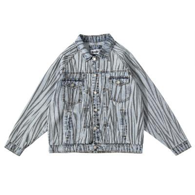 China High Street Style Vertical Stripe Breathable AOP Denim Jacket Coat for sale