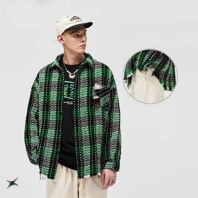 China Fringe Shirt Mens Winter Coat Breathable Checkered Heavy Green High Street Check Shirt for sale