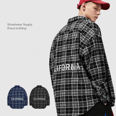 China High Street Reflective Plaid Shirt Jacket Men's Heavy Brushed Plaid Shirt for sale