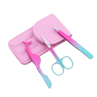 China Eyebrow Curled Brow Scissors With Pink Travel Case Eyelash Tweezers Set OEM Applicators Set for sale