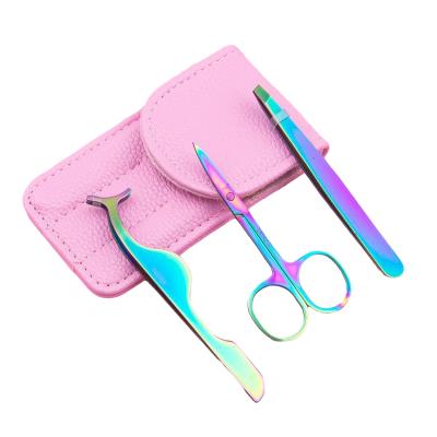 China Eyebrow Eyebrow Tweezers Set Brow Curved Scissors With Travel Case Pink Eyelash Tweezers Set for sale