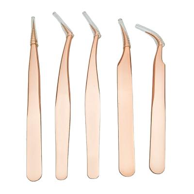 China Private Label Tweezers Stainless Steel Rose Gold Eyelash Tweezers Custom for sale