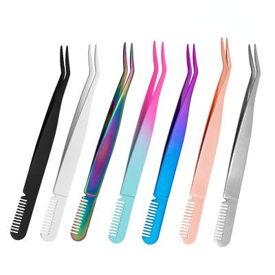 China Perfect Volume Eyelash Tweezers Colored Eyelash Tweezers with Comb for sale