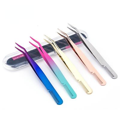 China Perfect Volume Eyelash Tweezers Eyelash Tweezers With Comb Stainless Steel Eyelash Tweezers Eyelash Makeup Work for sale