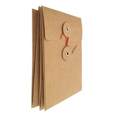 China Custom Printing Business Envelope Kraft Paper Black Brown Kraft Paper Envelope With Button And String for sale