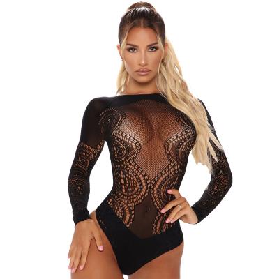 China Black Girl Netting Sexy Lingerie Mature Woman Mini Dress Long Sleeve Bodystocking Sexy Lingerie for sale