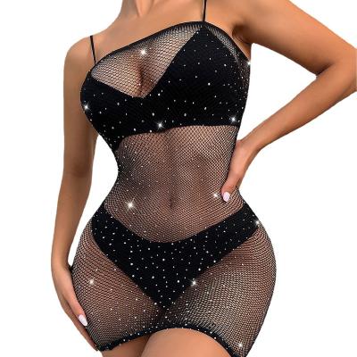 China Sexy lingerie mature woman new sexy lingerie Mid-sleeve net rim transparent sexy pajamas for sale