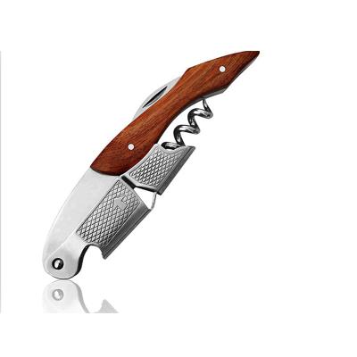 China Sustainable Bartenders Foil Cutter Double Hinged Stainless Steel Handle All In One Bottle Wine Opener Wood Servers Twist for sale