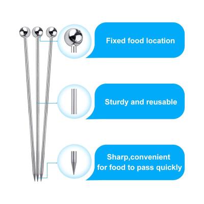 China Viable 24 Packs / 4 Inch Martini Pick Reusable Metal Drinks Fancy Skewers Garnish Stainless Steel Cocktail Pick Toothpicks for sale