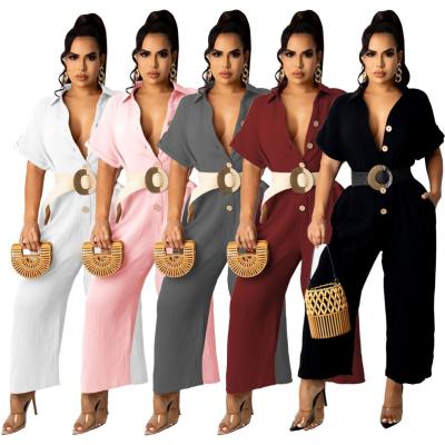 China SHIZAI Anti-Wrinkle Cheap Price One Piece Overalls Notched Collar Front Belt Jumpsuit For Button Overalls for sale