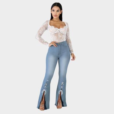 China SHIZAI Latest Design Woman Jeans 2021 Breathable Lace Tied Over Jean Trousers For Woman Fashion Pants Jeans for sale