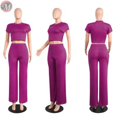 China 9061108 shizaidress Autumn Anti-wrinkle Casual Ladies Solid Color Summer Solid Color Loose Pants And Top Woman Trousers Suit Two Piece Set for sale