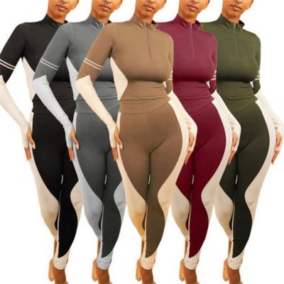 China Autumn Hot Selling Contrast Color Anti-wrinkle Sheath Long Slimming Two Piece Set Woman Short Tops Women Pants Suits Two Piece Outfits Sets for sale