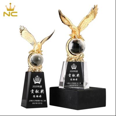 China China Customized K9 Metal Material Eagle Crystal Trophy Award Sublimation Awards Crystal Trophy Cup for sale