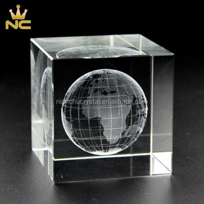 China China Engraved Globe Ball 3D Crystal Cube 3D Laser Etched Paperweight for sale