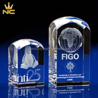 China China Customized 3D Arched Laser Engraving Crystal For Corporate Souvenirs Gifts for sale