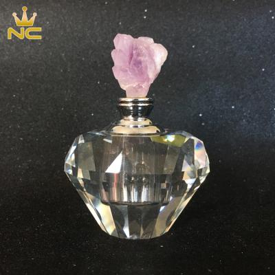 China Attar 6ML 10ML Luxury Flower China Hexagon Crystal Perfume Bottle With Purple Stone for sale