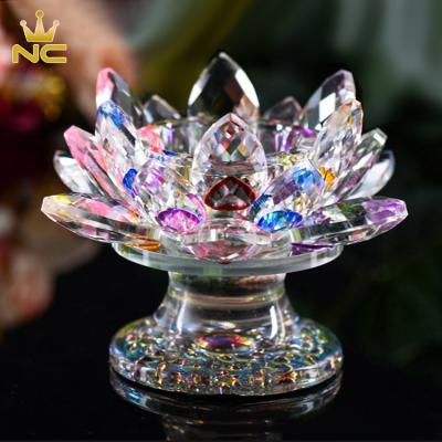 China China Wholesale Rainbow Rose Lotus Flower Crystal Candle Holder blue purple for sale