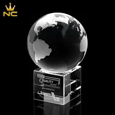 China China Customized Crystal Glass Globe Trophy Award With Base For Trophy Souvenirs for sale