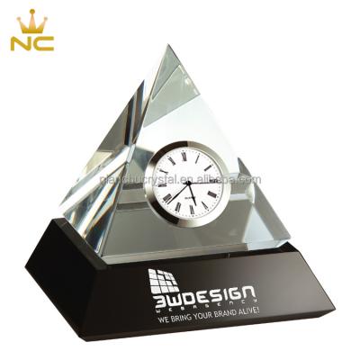 China China Clear Black K9 Summit Crystal Pyramid Clock Crystal Clock Souvenir Gifts for sale