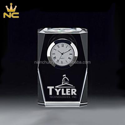 China 3D China K9 Faceted Laser Clear Transparent Block Crystal Desk Clock for sale